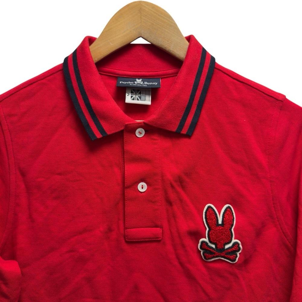 Psycho Bunny Men's 2 (XXS) Red Pique Knit Cotton Logo L/S Twin Tipped Polo Shirt